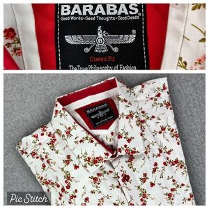 Barabas Mens Classic Fit Floral Print Button Up Shirt XL Red Roses long sleeve
